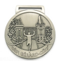 Logotipo personalizado de atacado preço barato de metal maratona de medalhas esportivas de levantamento de peso com fita